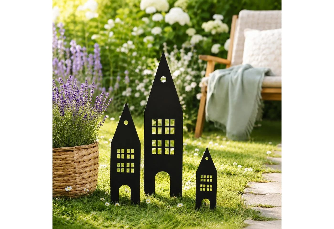 UNUS Garden 3er Set Gartenstecker Schwarz Metall - Bild 3