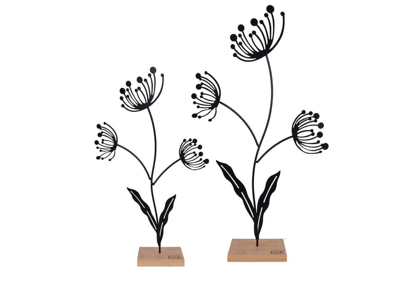 UNUS HOME Dekofigur Blumen-Silhouette 2er Set Schwarz Metall Bambus - Bild 2