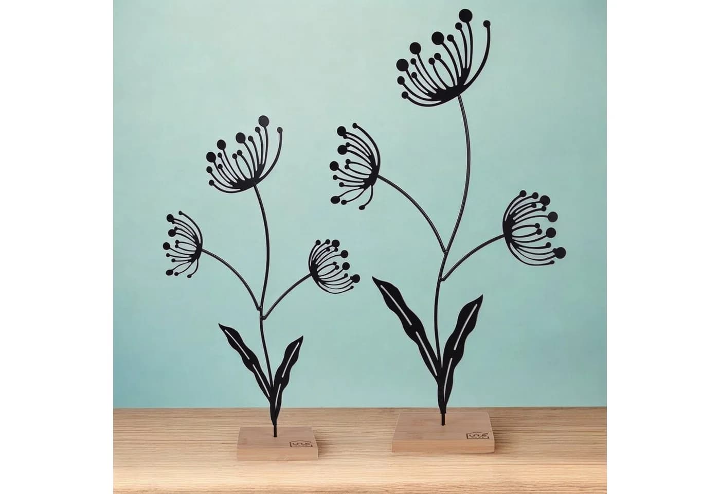 UNUS HOME Dekofigur Blumen-Silhouette 2er Set Schwarz Metall Bambus - Bild 3