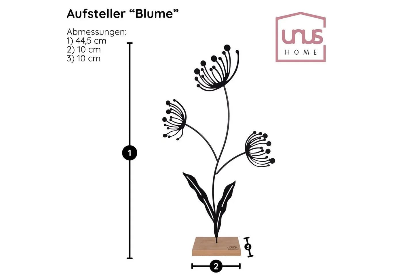 UNUS HOME Dekofigur Blumen-Silhouette 2er Set Schwarz Metall Bambus - Bild 5