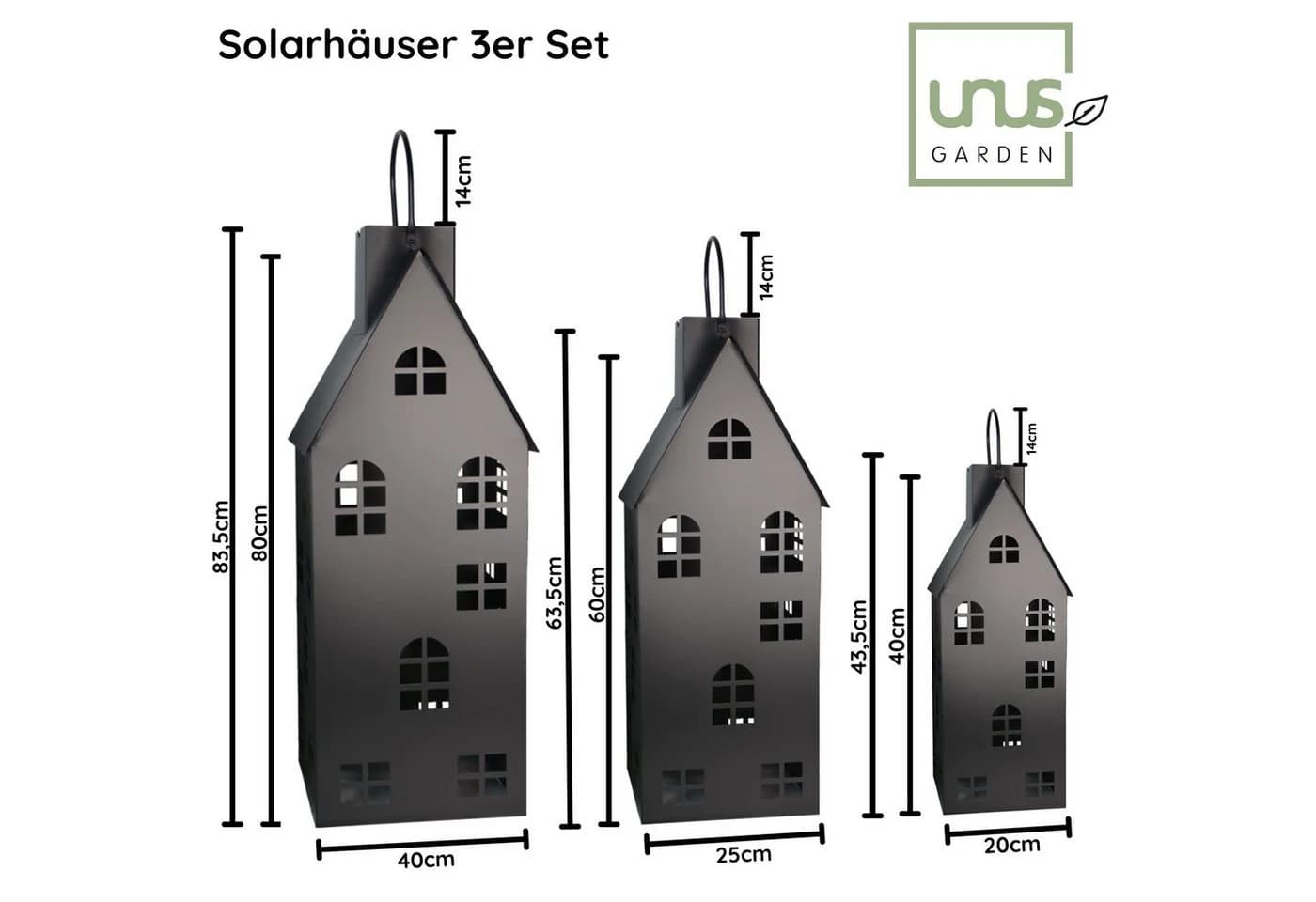 UNUS GARDEN LED Solarleuchte Metall-Häuser 3er Set Schwarz - Bild 5