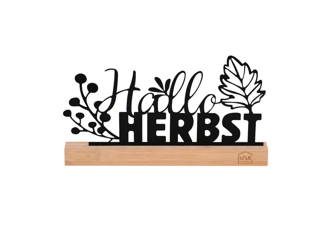 UNUS HOME Dekofigur Aufsteller Hallo Herbst Metall Schwarz Bambus Sockel - Bild 2