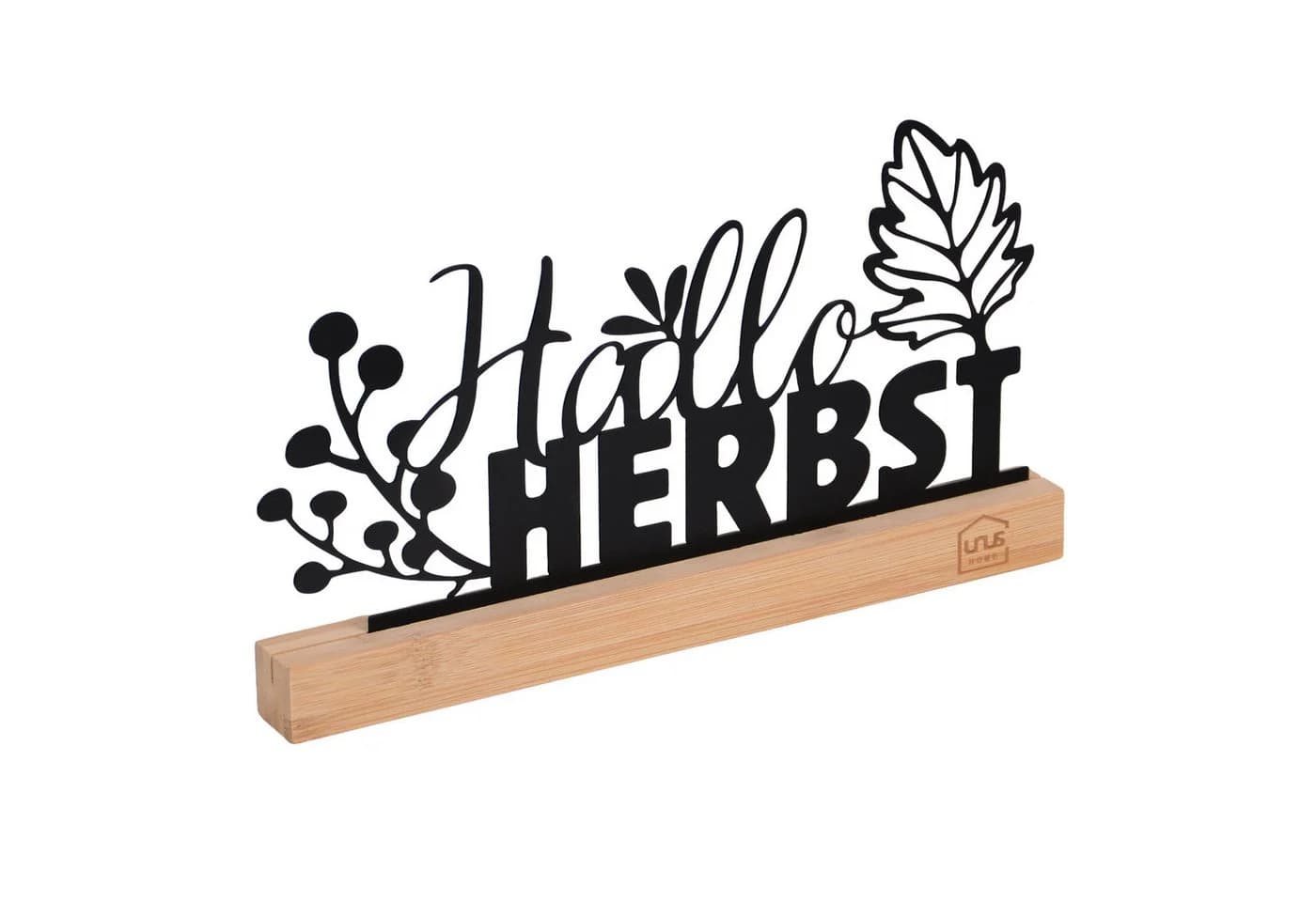 UNUS HOME Dekofigur Aufsteller Hallo Herbst Metall Schwarz Bambus Sockel - Bild 4