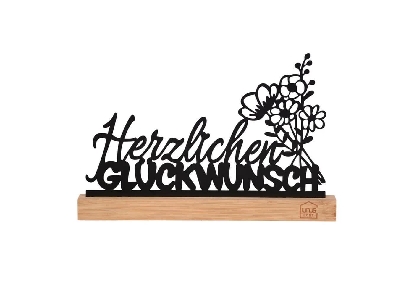UNUS HOME Dekofigur Aufsteller "Herzlichen Glückwunsch" Schwarz Metall Bambus - Bild 2
