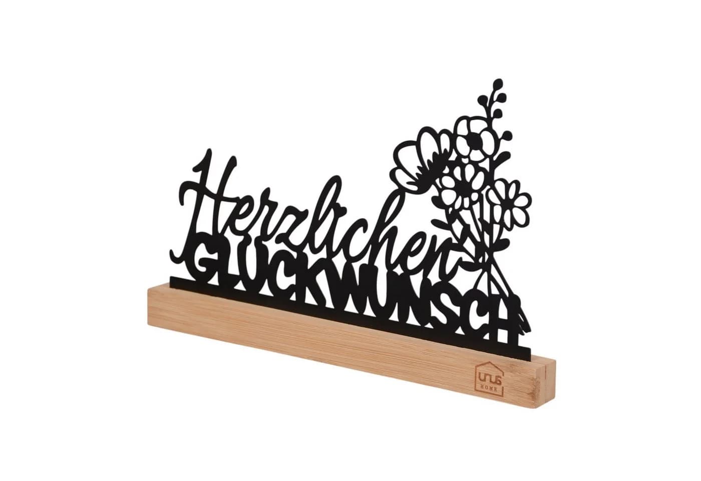 UNUS HOME Dekofigur Aufsteller "Herzlichen Glückwunsch" Schwarz Metall Bambus - Bild 4