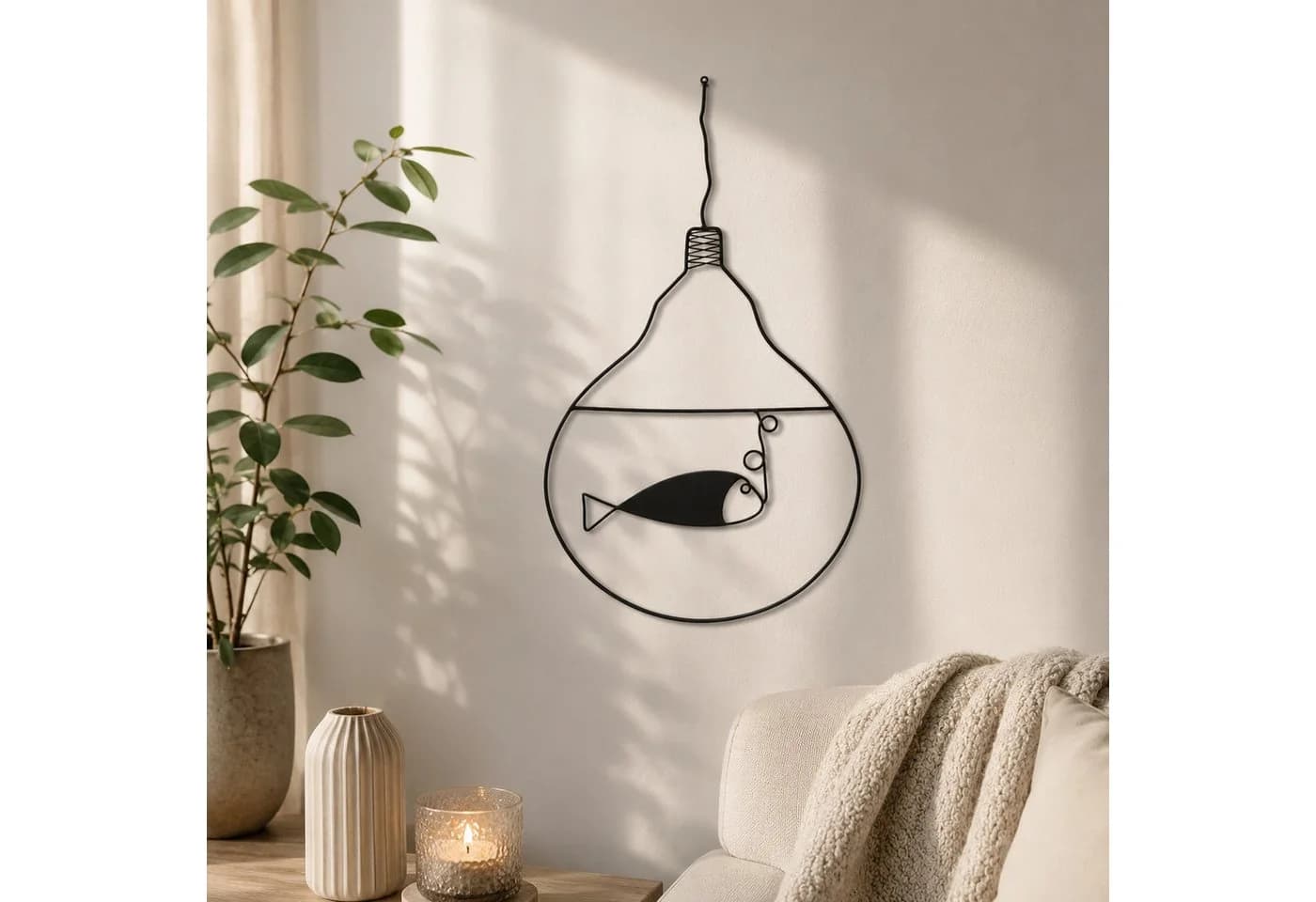 UNUS HOME Wanddeko Glühbirne mit Fischmotiv Metall schwarz - Bild 5