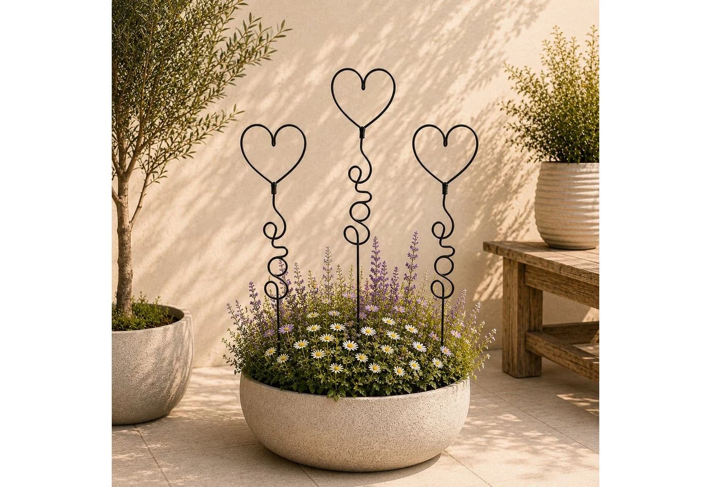 UNUS GARDEN Gartenstecker Herzen 3er Set Schwarz Metall