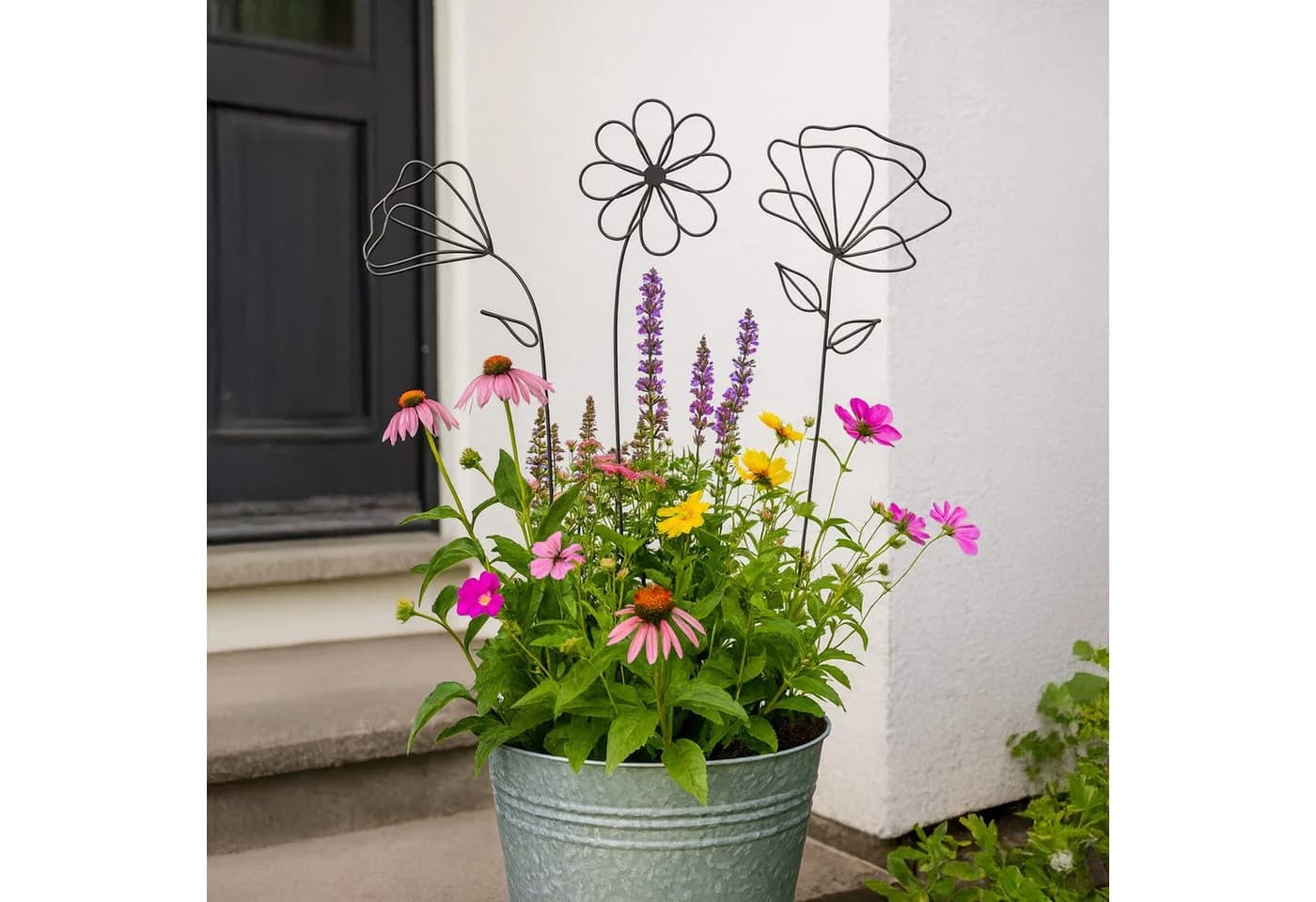 UNUS HOME Dekofigur Metallkunst Stecker Betty Blumen Set Schwarz - Bild 5