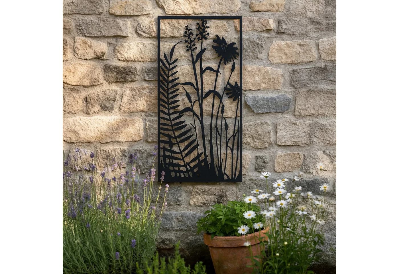 UNUS ELEMENTS Dekohänger Metallbild Farn & Blumen Schwarz