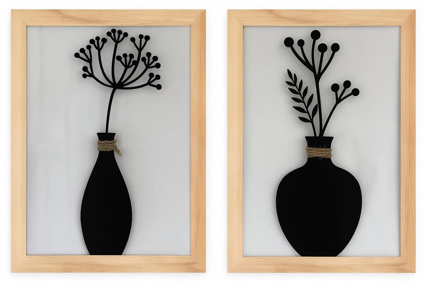 UNUS HOME Wandbild 2er Set Blumenvase Schwarz Bambusrahmen
