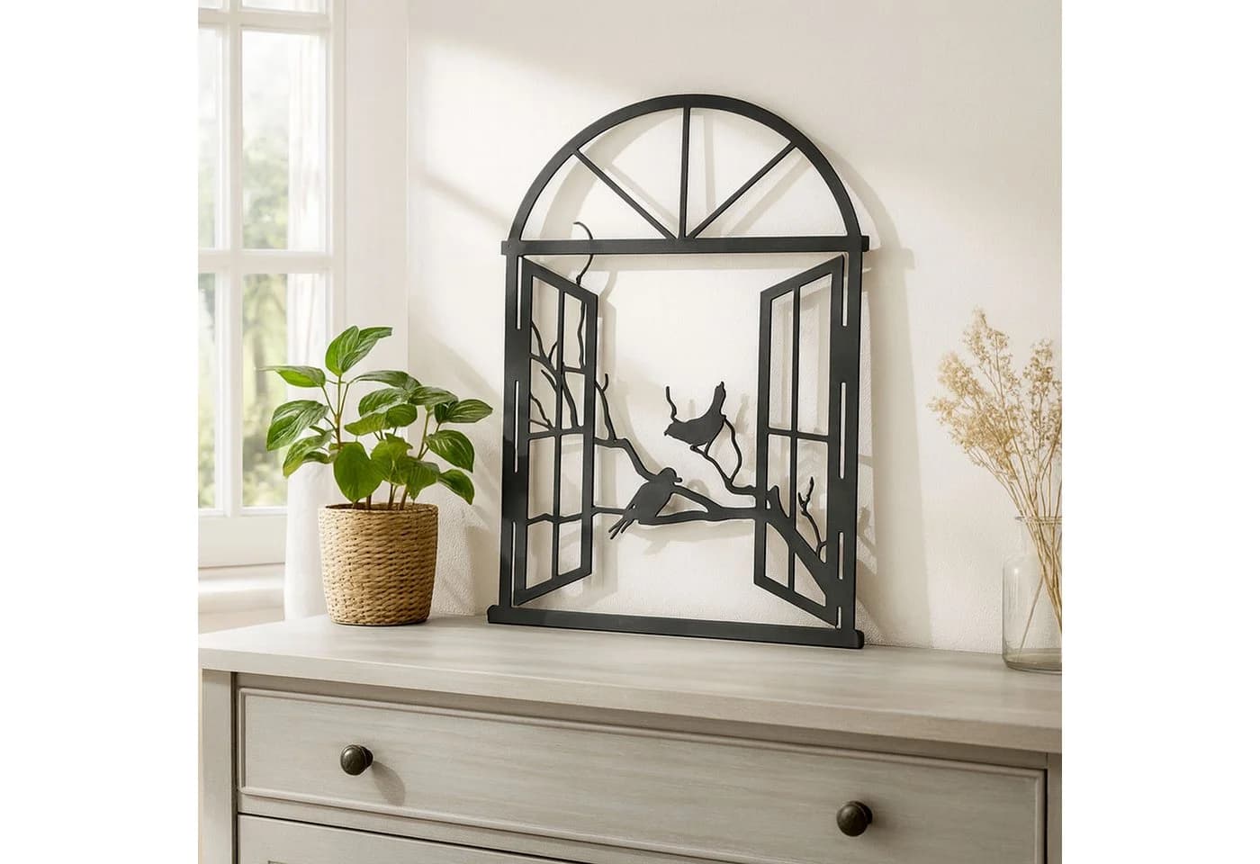 UNUS HOME Wandbild aus Metall selbstklebend Fenster mit Vögeln 30x40 cm - Bild 3