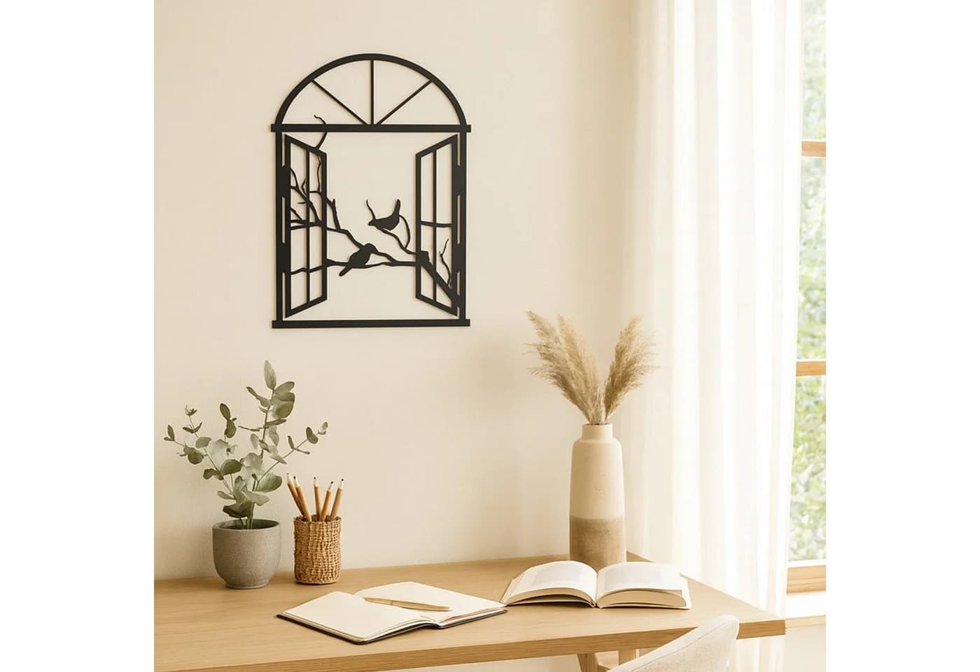 UNUS HOME Wandbild aus Metall selbstklebend Fenster mit Vögeln 30x40 cm - Bild 4
