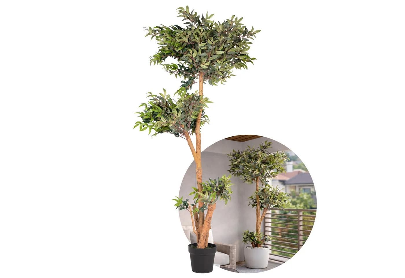 UNUS HOME Kunstpflanze Ficus mit Echtholzstamm Grün - Bild 5