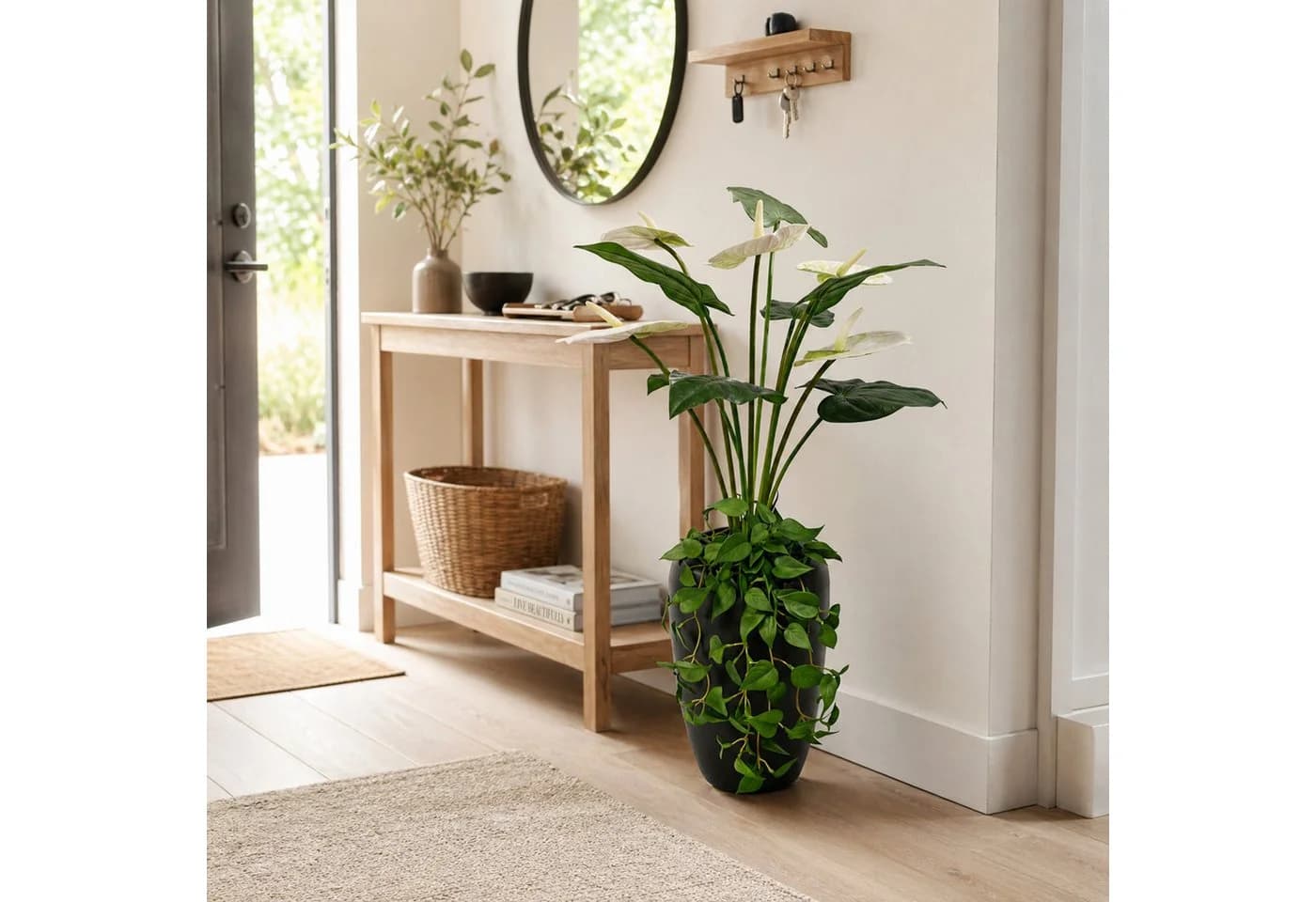 UNUS HOME Kunstpflanze Anthurie Weiß mit Vase