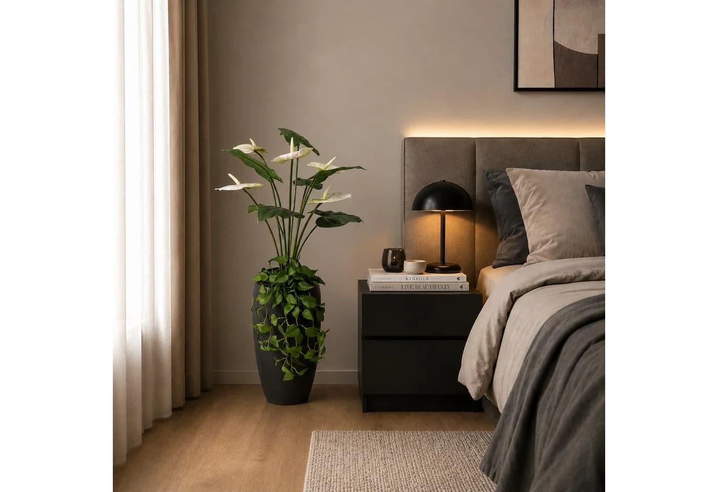 UNUS HOME Kunstpflanze Anthurie Weiß mit Vase - Bild 5