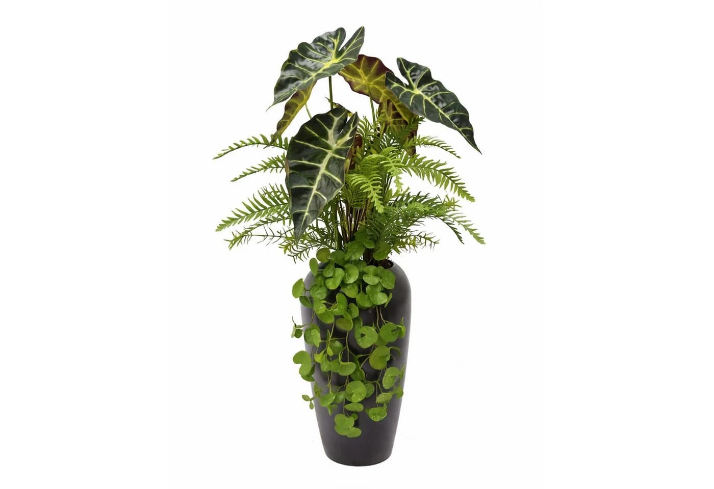 UNUS HOME Kunstpflanze mit Vase Alokasie Farn Efeu Grün - Bild 2