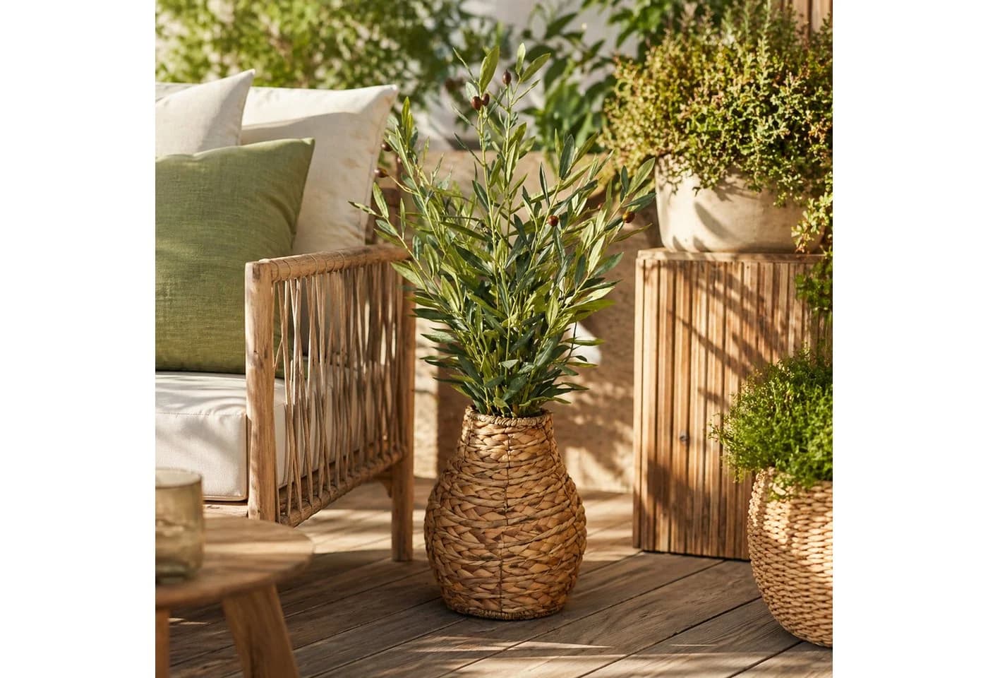 UNUS HOME Kunstpflanze Olivenzweige mit Seegras Vase Grün - Bild 3
