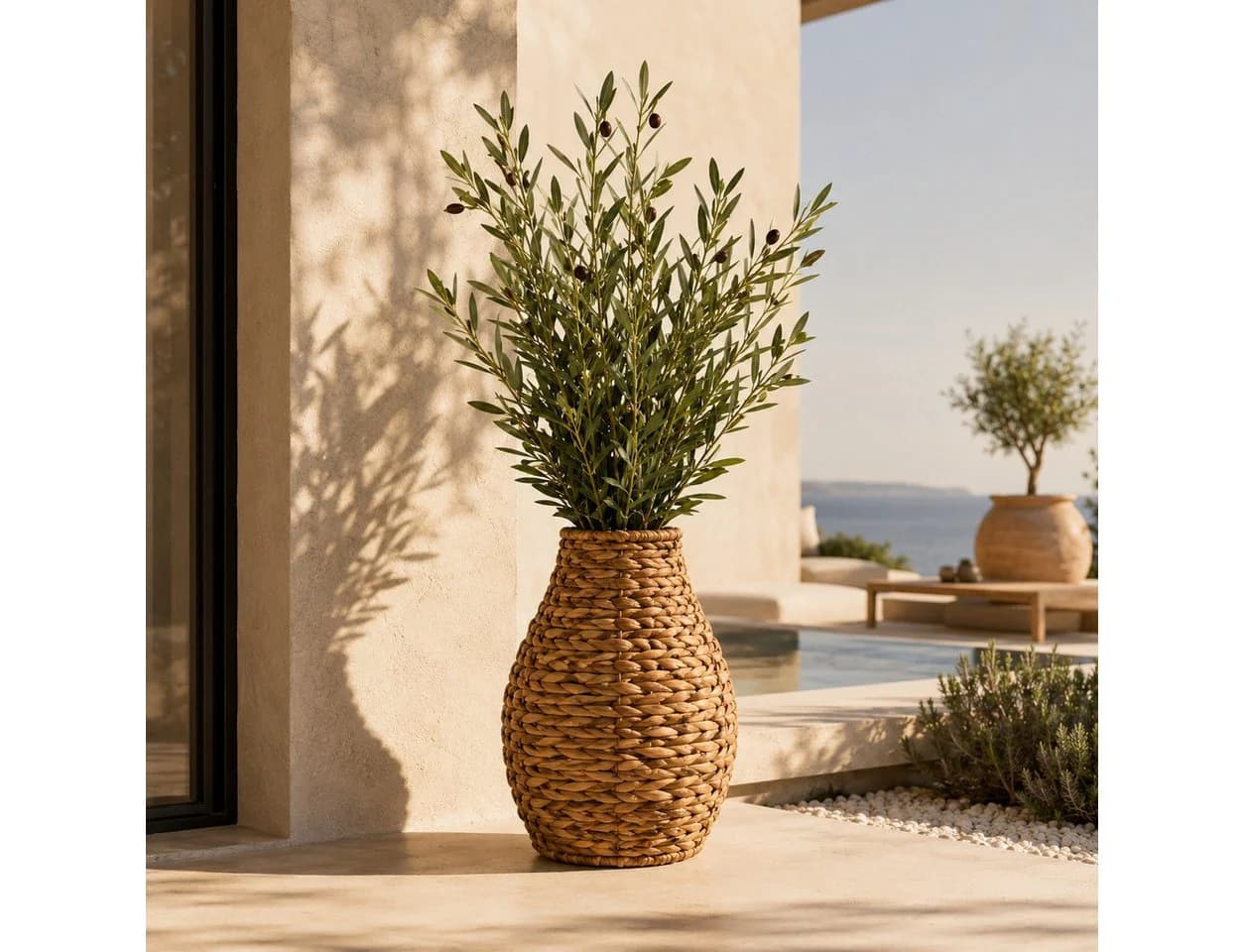 UNUS HOME Kunstpflanze Olivenzweige mit Seegras Vase Grün - Bild 5