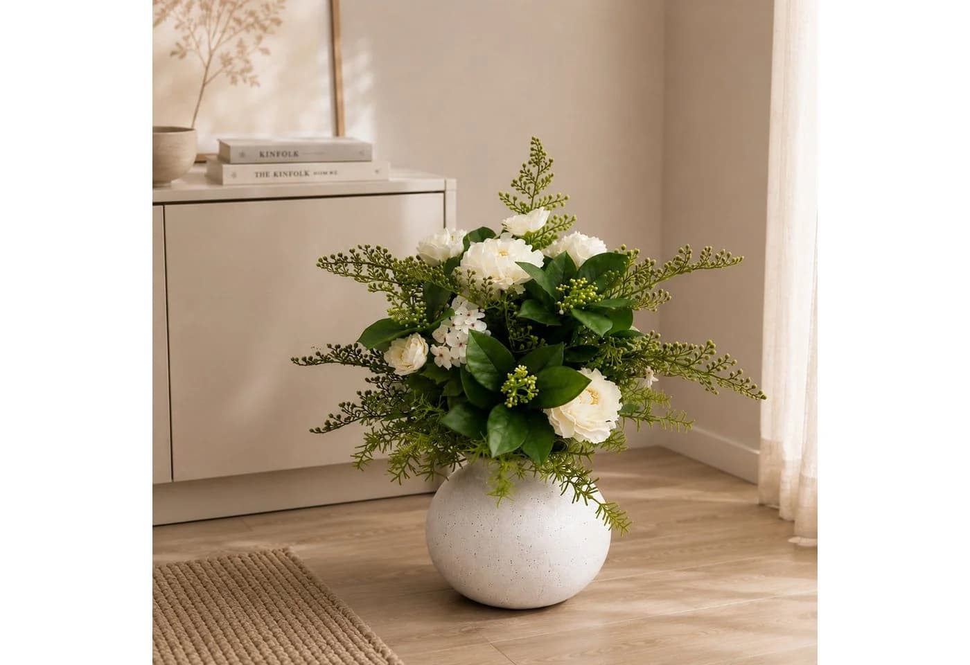 UNUS HOME Kunstblumengesteck Weiß mit Vase