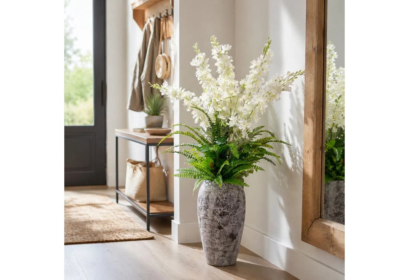 UNUS HOME Kunstblumen-Gesteck mit Vase 104cm Weiß/Grün