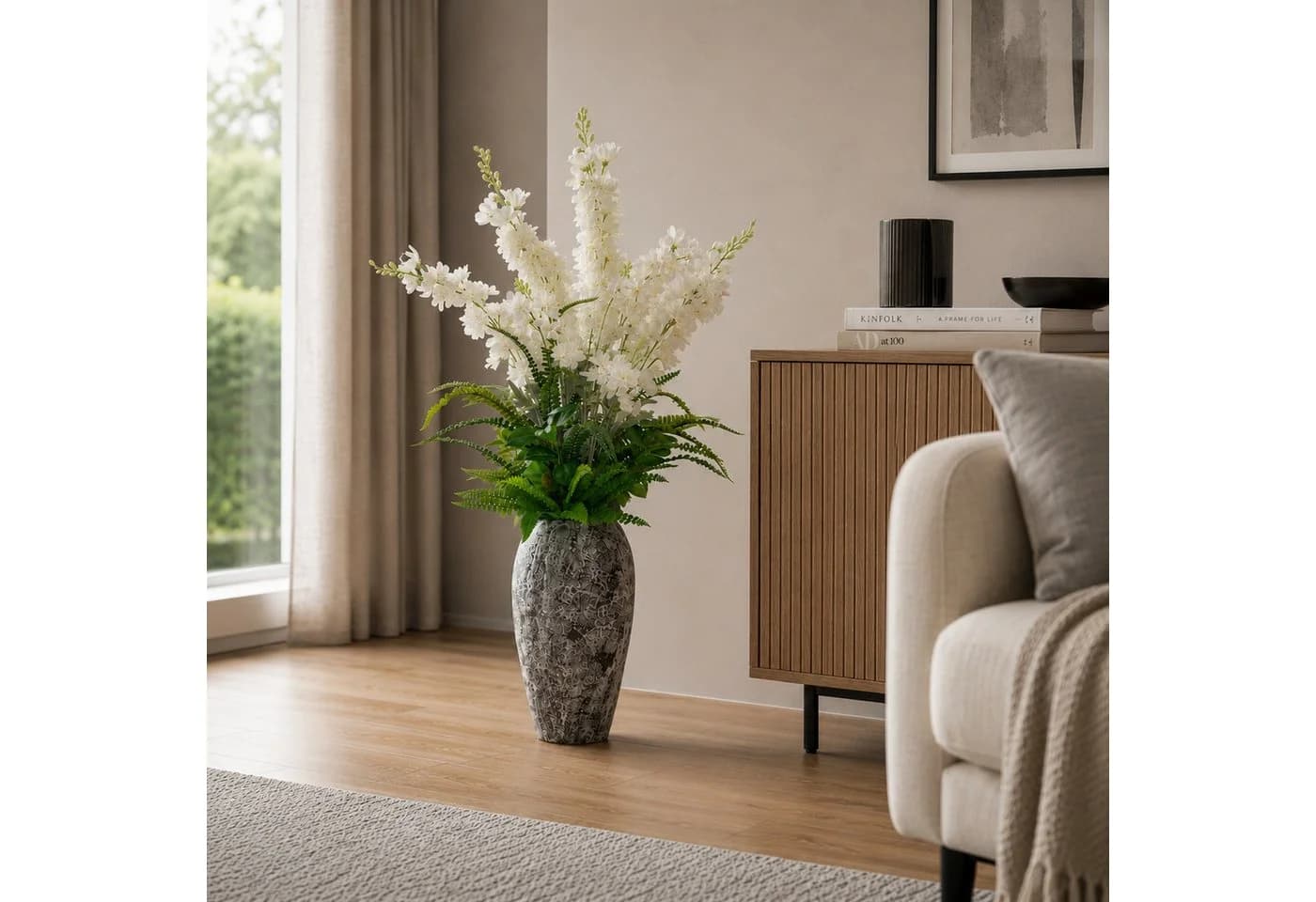 UNUS HOME Kunstblumen-Gesteck mit Vase 104cm Weiß/Grün - Bild 3