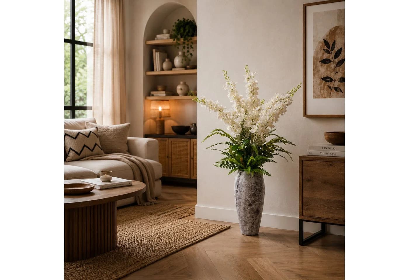 UNUS HOME Kunstblumen-Gesteck mit Vase 104cm Weiß/Grün - Bild 4