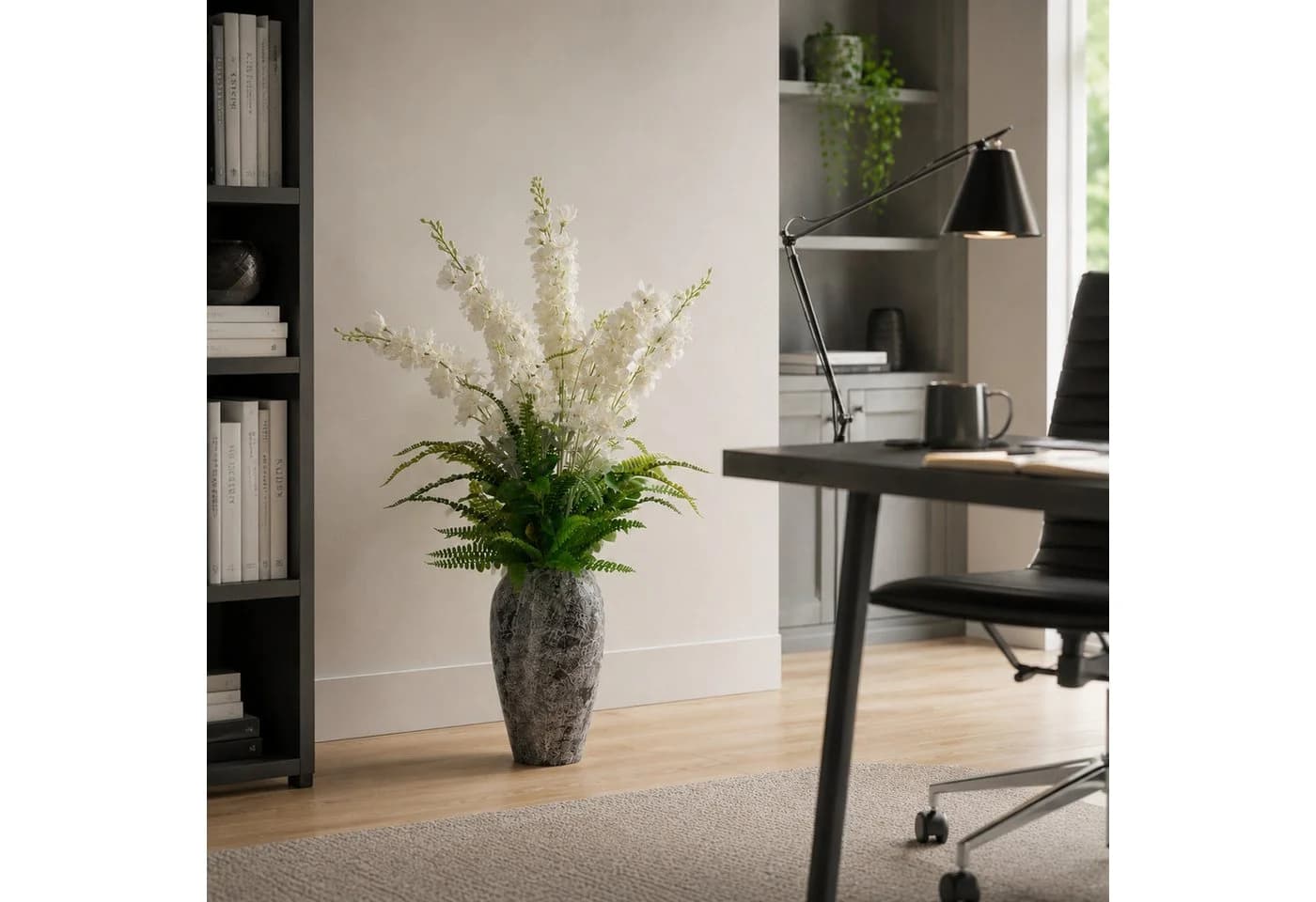 UNUS HOME Kunstblumen-Gesteck mit Vase 104cm Weiß/Grün - Bild 5