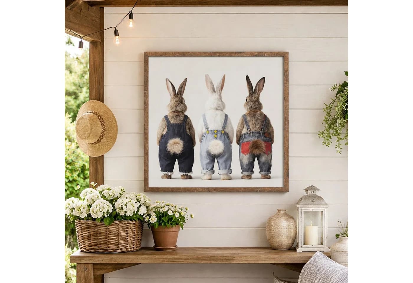 UNUS HOME Wandbild Hasen mit Latzhose 60x60cm 3D Effekt Wollschwänzchen - Bild 3