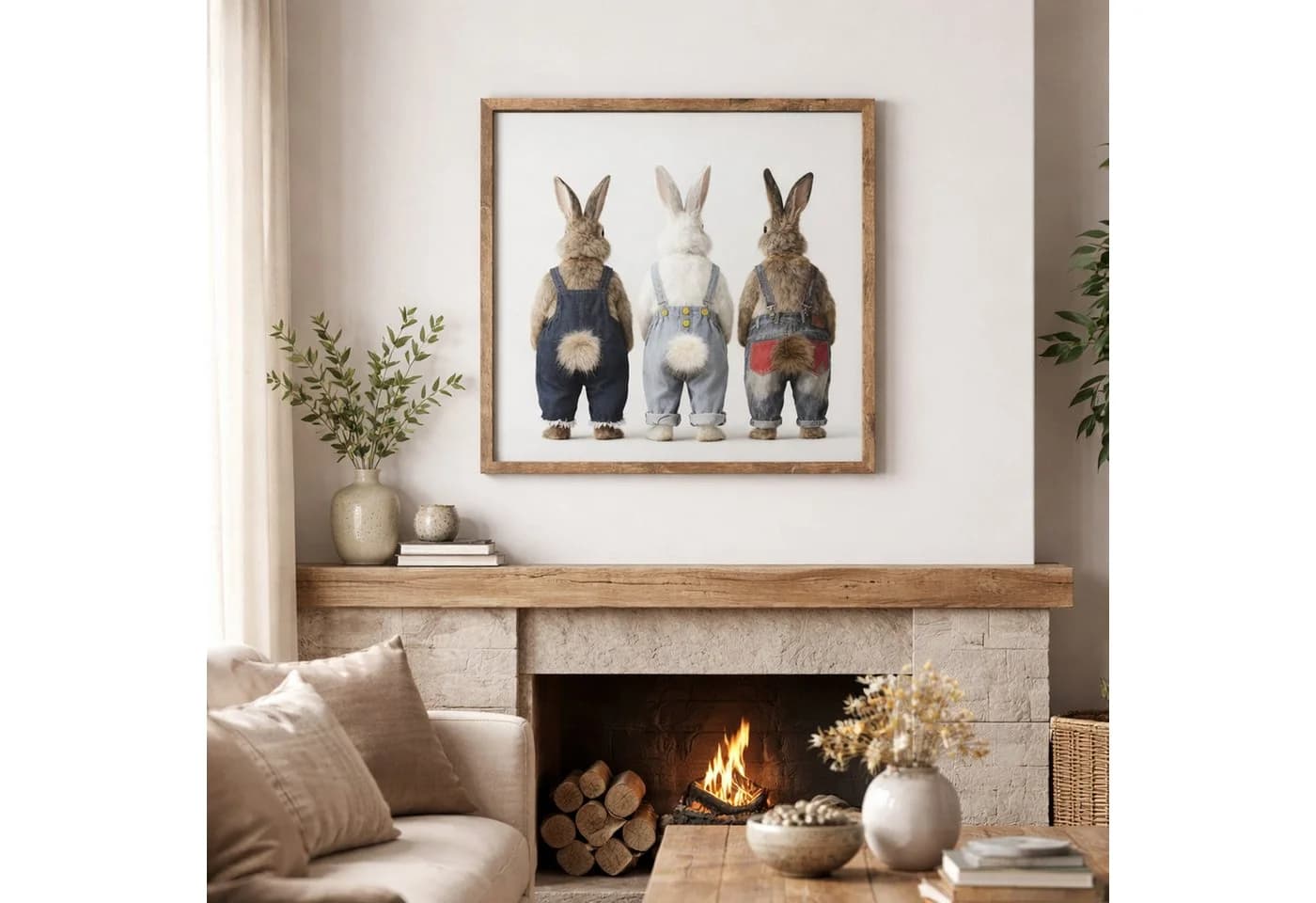 UNUS HOME Wandbild Hasen mit Latzhose 60x60cm 3D Effekt Wollschwänzchen - Bild 5