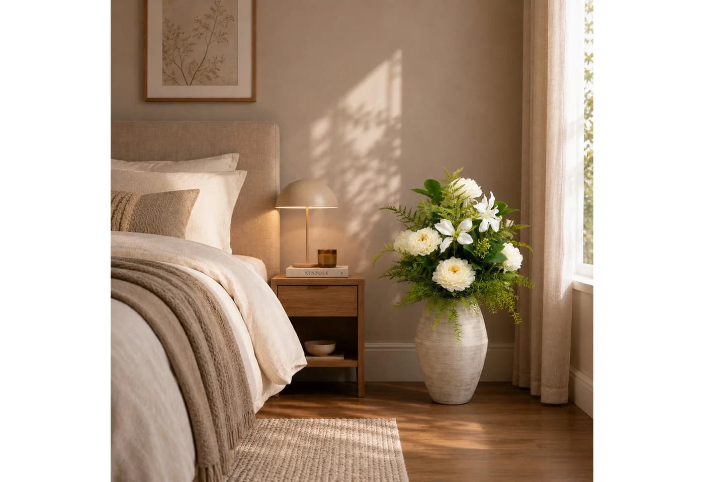 UNUS HOME Kunstpflanze mit Vase Blumengesteck Weiß/Grün - Bild 4