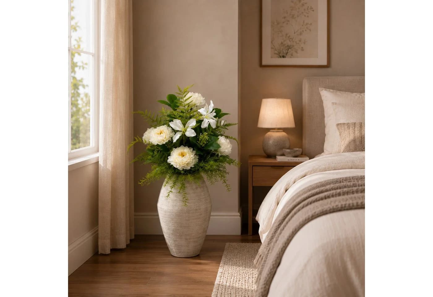 UNUS HOME Kunstpflanze mit Vase Blumengesteck Weiß/Grün - Bild 5
