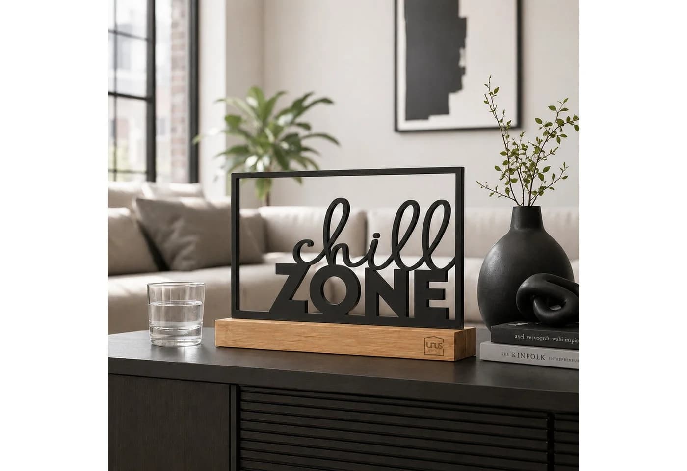 UNUS HOME Deko Aufsteller Chill Zone Metall Bambus Schwarz - Bild 3