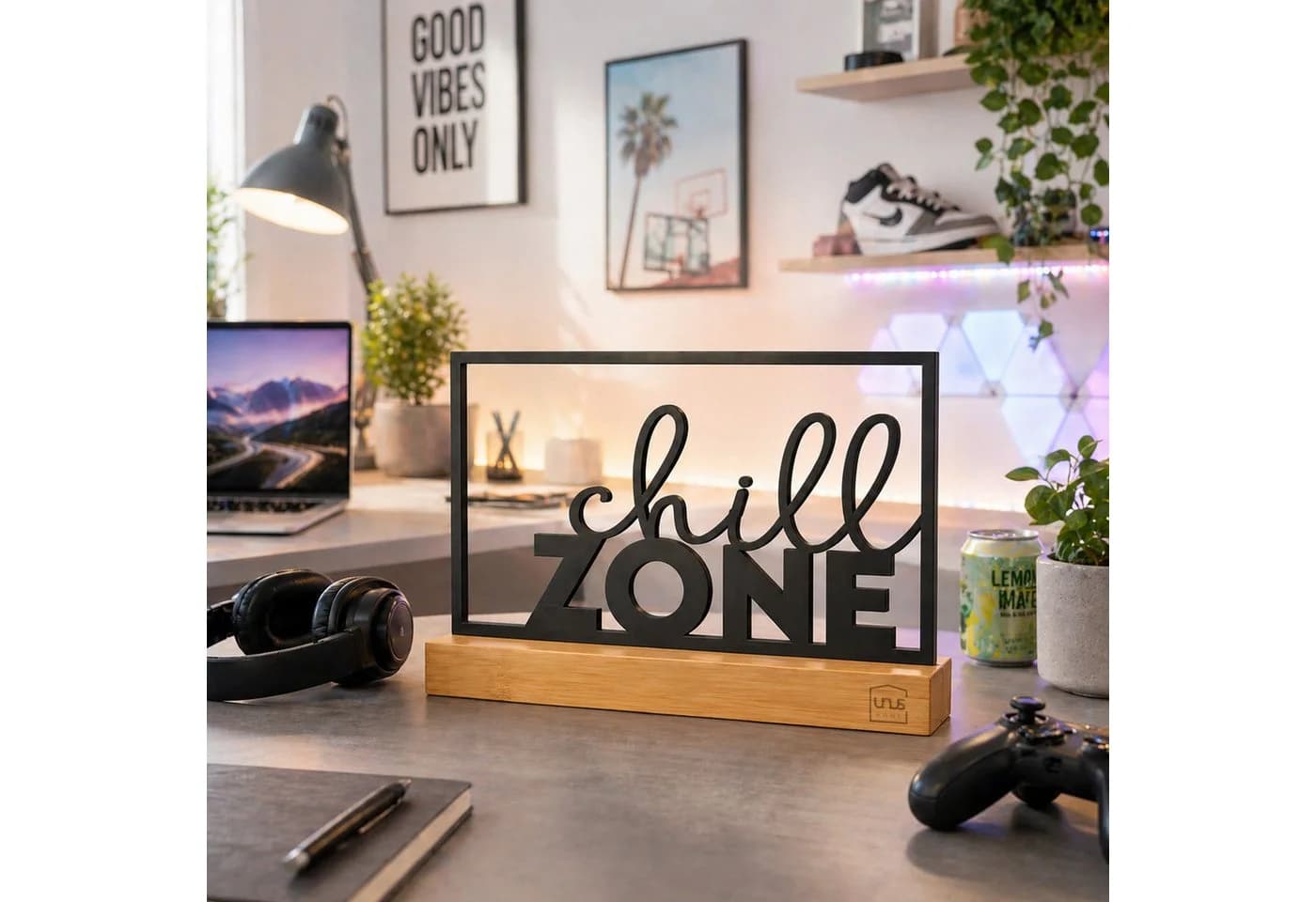 UNUS HOME Deko Aufsteller Chill Zone Metall Bambus Schwarz - Bild 4
