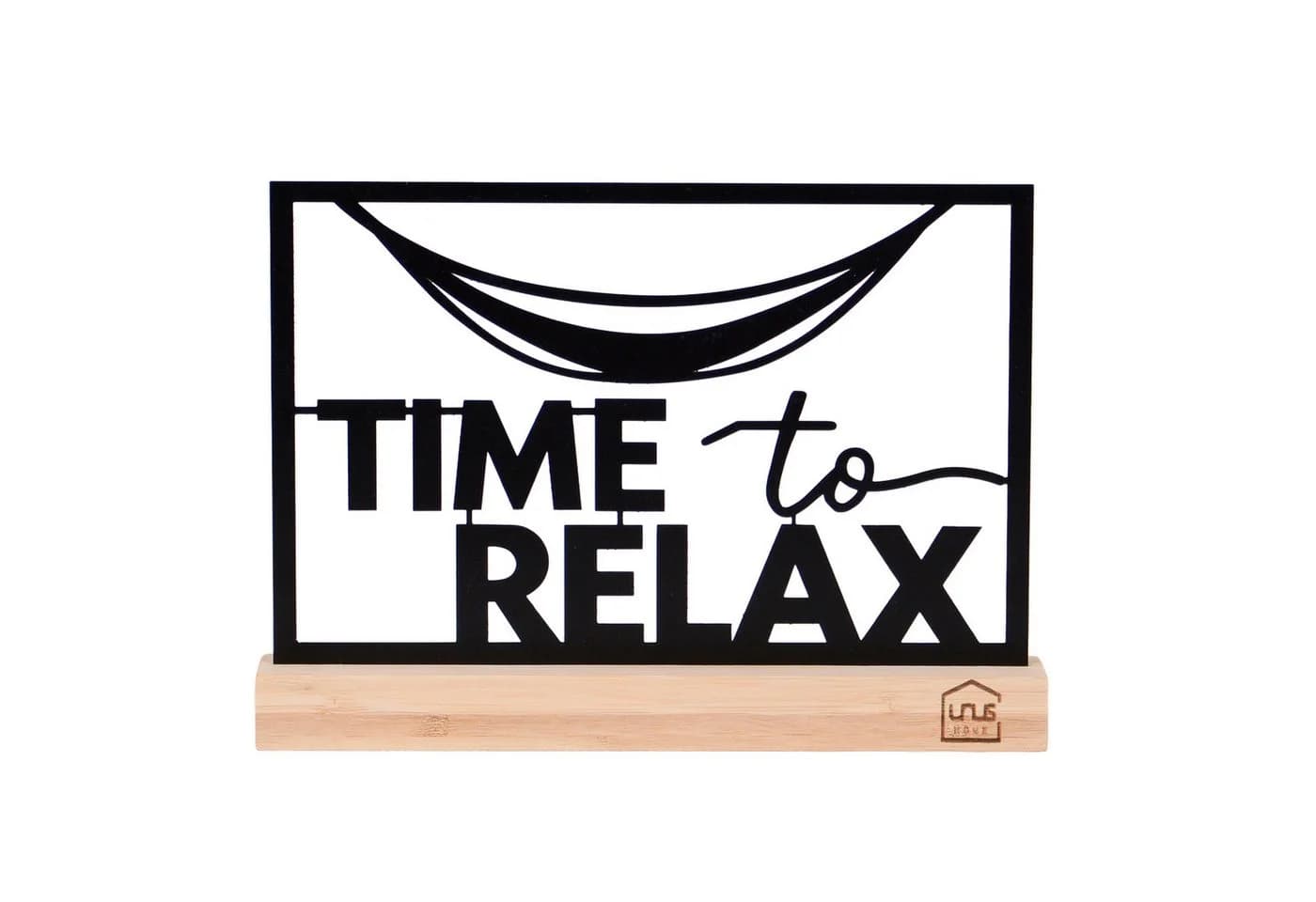 UNUS HOME Dekofigur „Time to Relax“ Schriftzug Metall Holzsockel - Bild 2