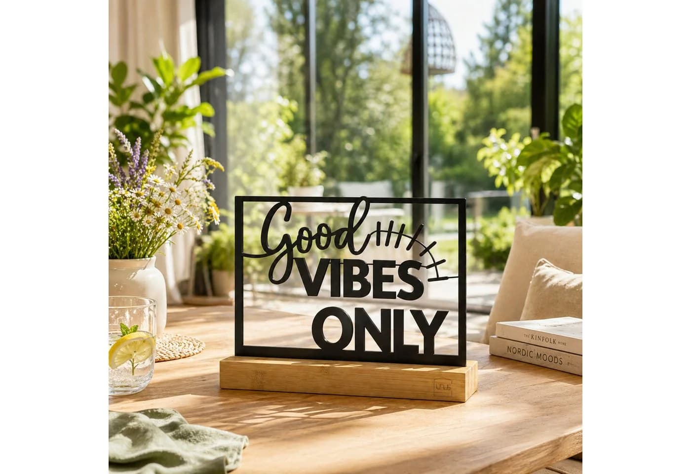 UNUS HOME Deko Aufsteller Good Vibes Only Metall Holz Schwarz - Bild 3