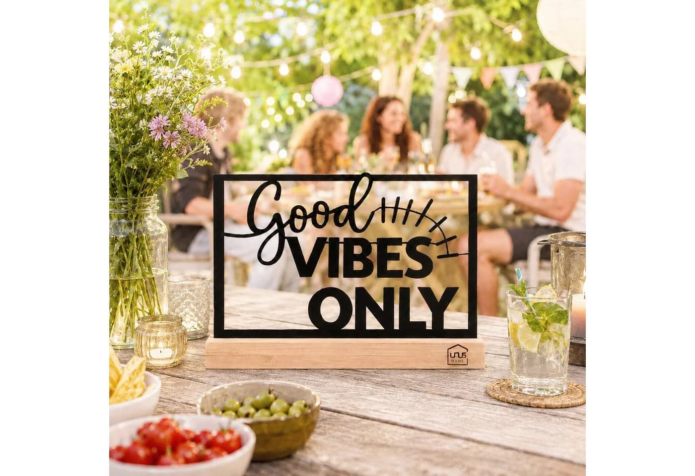 UNUS HOME Deko Aufsteller Good Vibes Only Metall Holz Schwarz - Bild 4