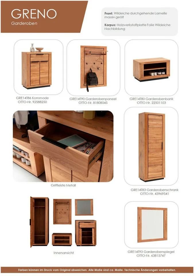 MCA LIVING Garderobenschrank Greno Eichenfarben Massivholz - Bild 3