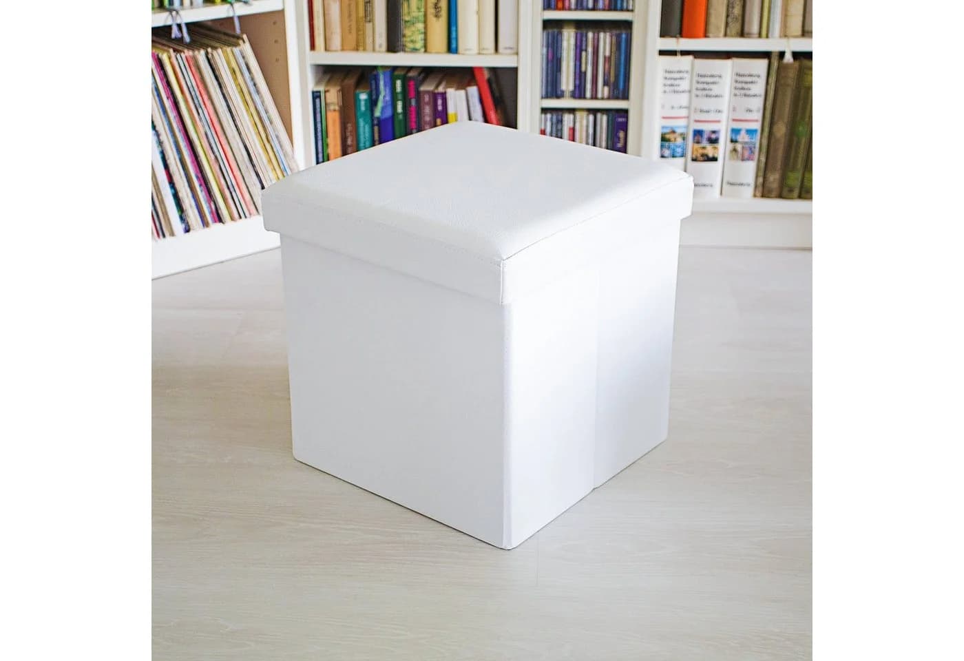 relaxdays Faltbarer Sitzhocker Kunstleder Weiß mit Stauraum