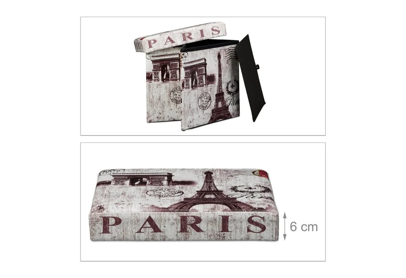 relaxdays Faltbarer Sitzhocker mit Stauraum, Paris-Motiv Kunstleder - Bild 5