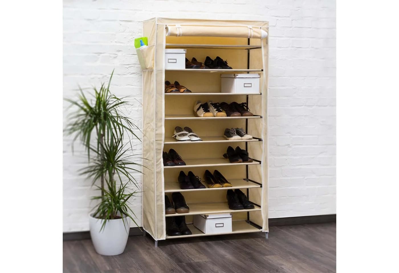relaxdays Schuhschrank VALENTIN hoch Beige 9 Ablagen