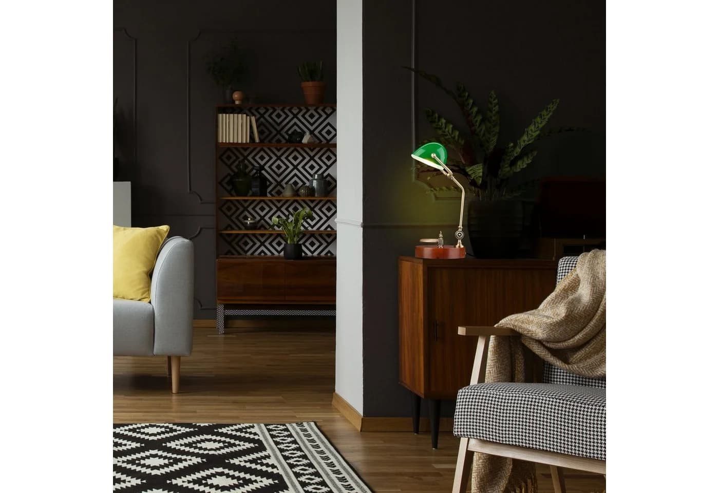 relaxdays Bankerlampe Tischleuchte Grün Braun Art Déco