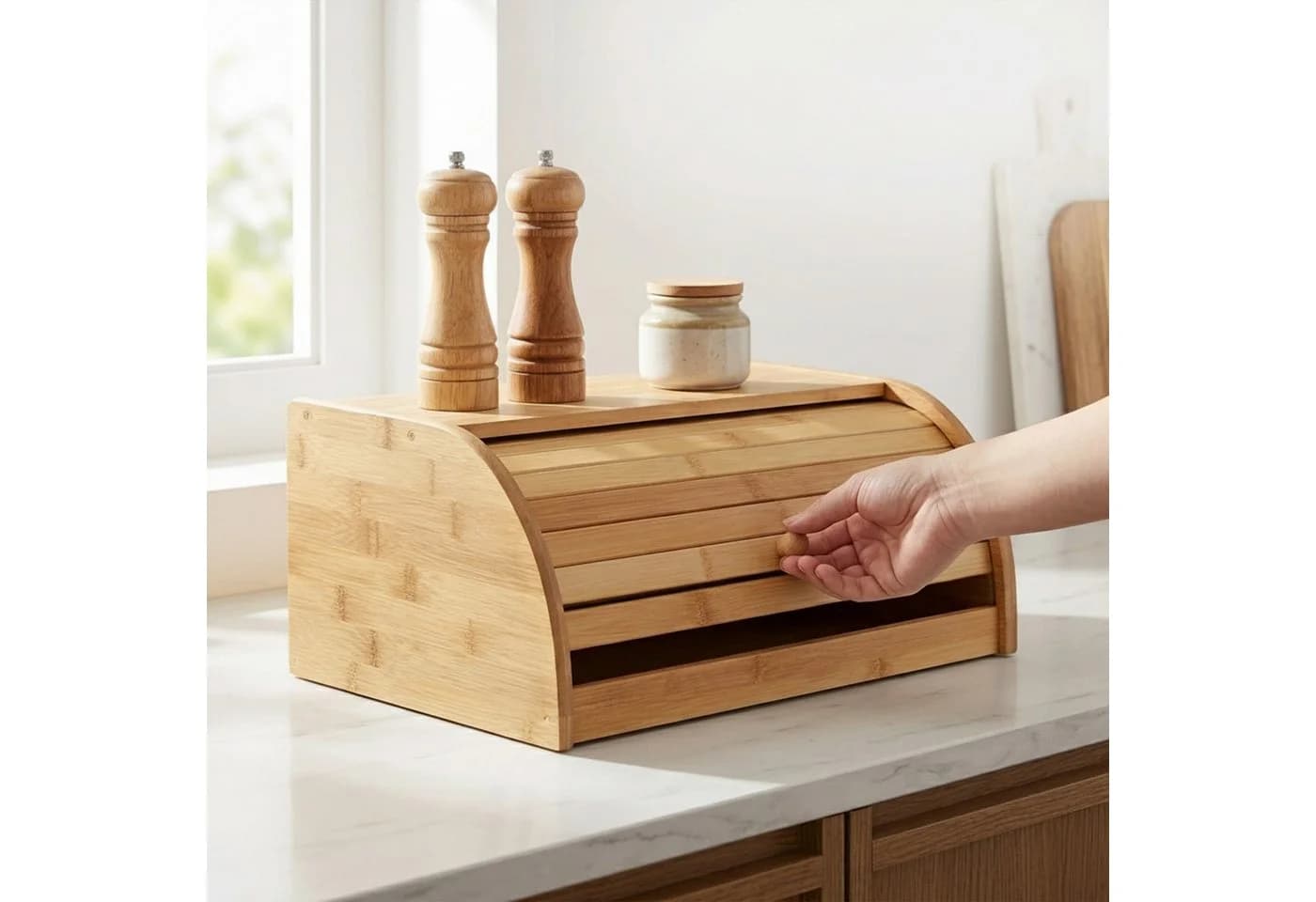relaxdays Brotkasten Bambus mit Rolldeckel