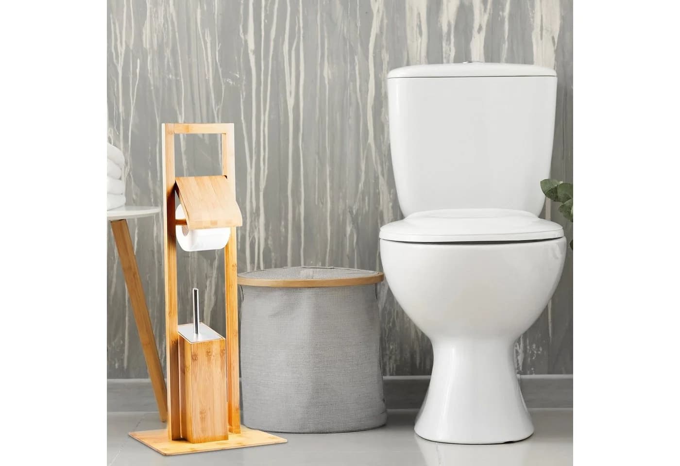 relaxdays WC Garnitur Bambus mit Toilettenpapierhalter und Bürstenhalter - Bild 5