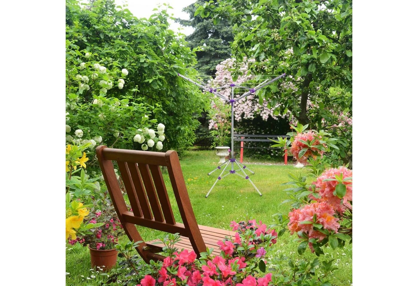relaxdays Wäschespinne 19 m Leine mit Standfuß Silber Lila - Bild 5