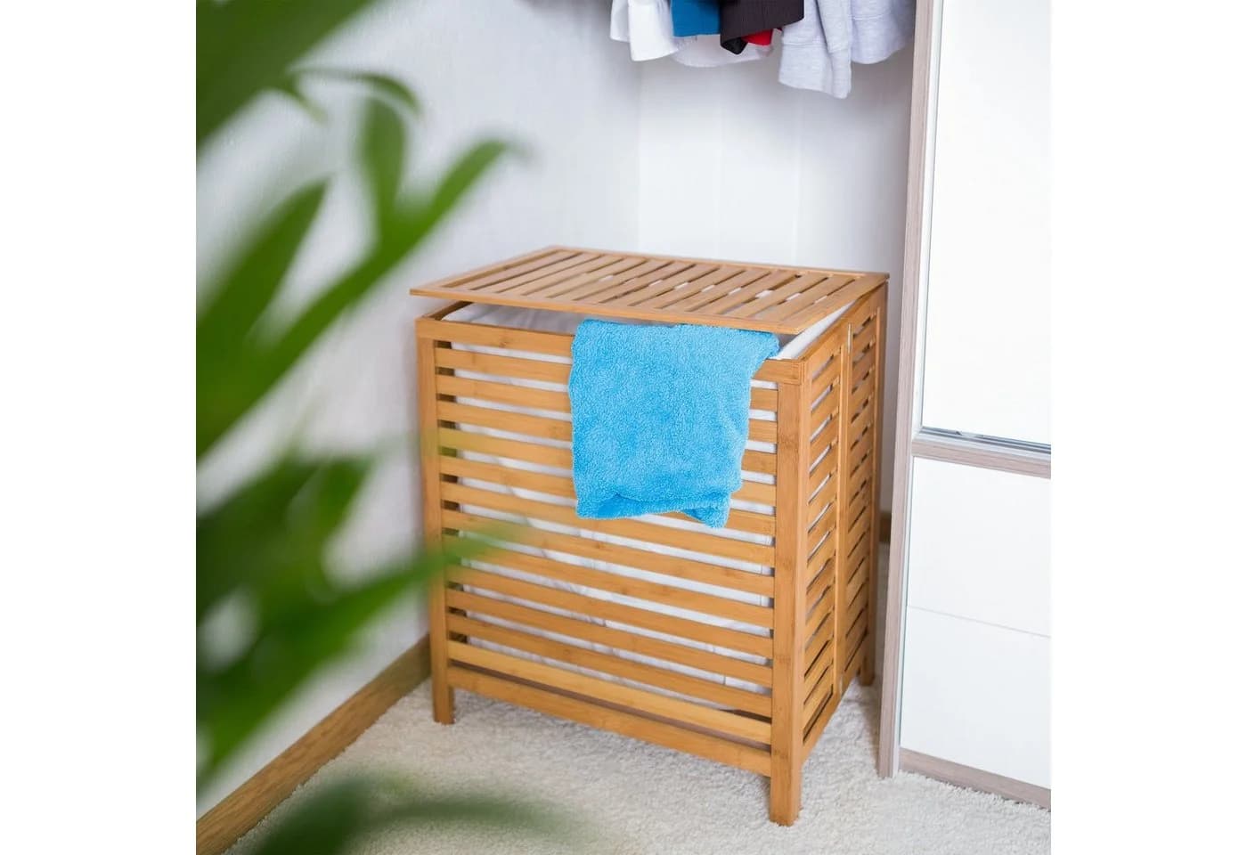 relaxdays Wäschetruhe Holz Bambus Braun