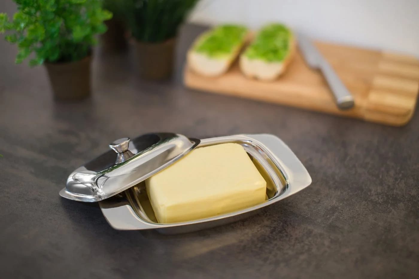 relaxdays Butterdose Edelstahl mit Griff, Silber, 2-tlg.