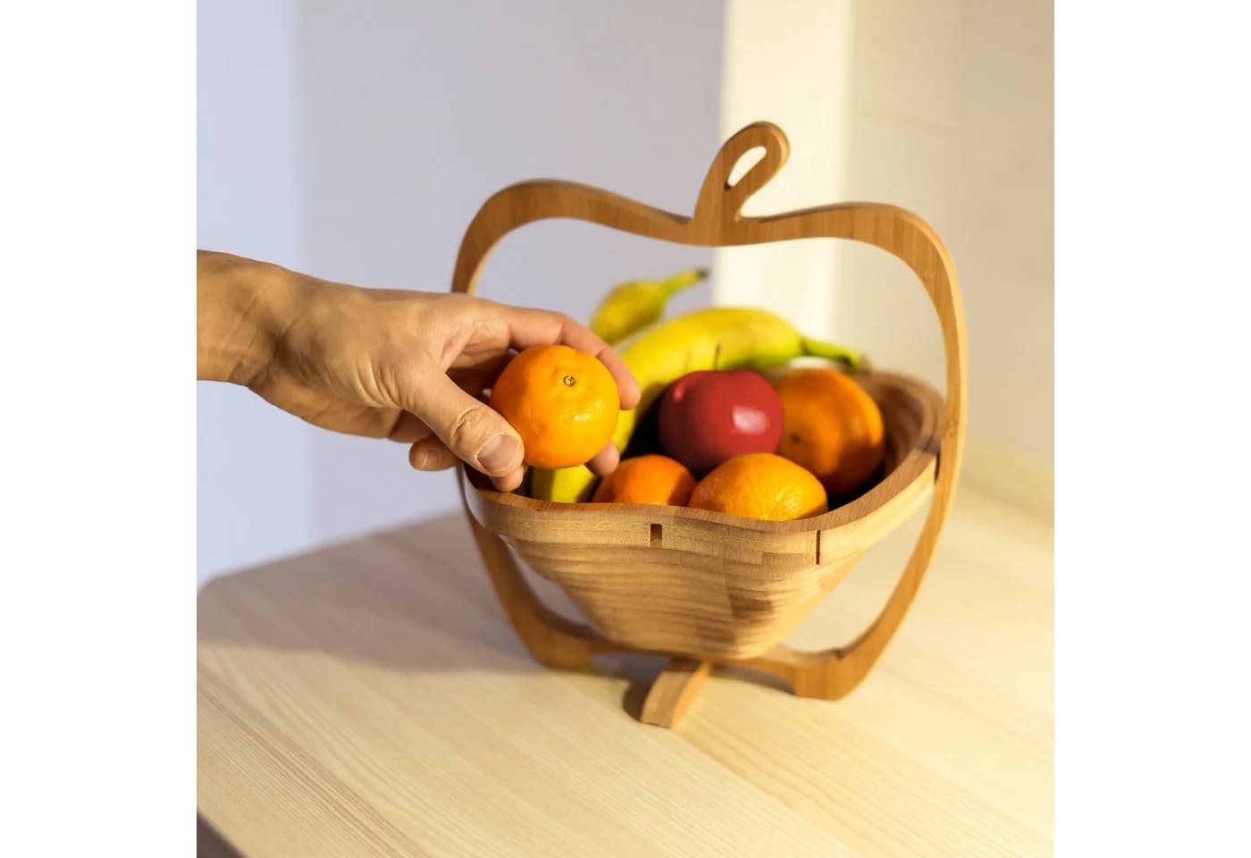 relaxdays Obstschale Faltkorb Apfel aus Bambus Braune Dekoschale