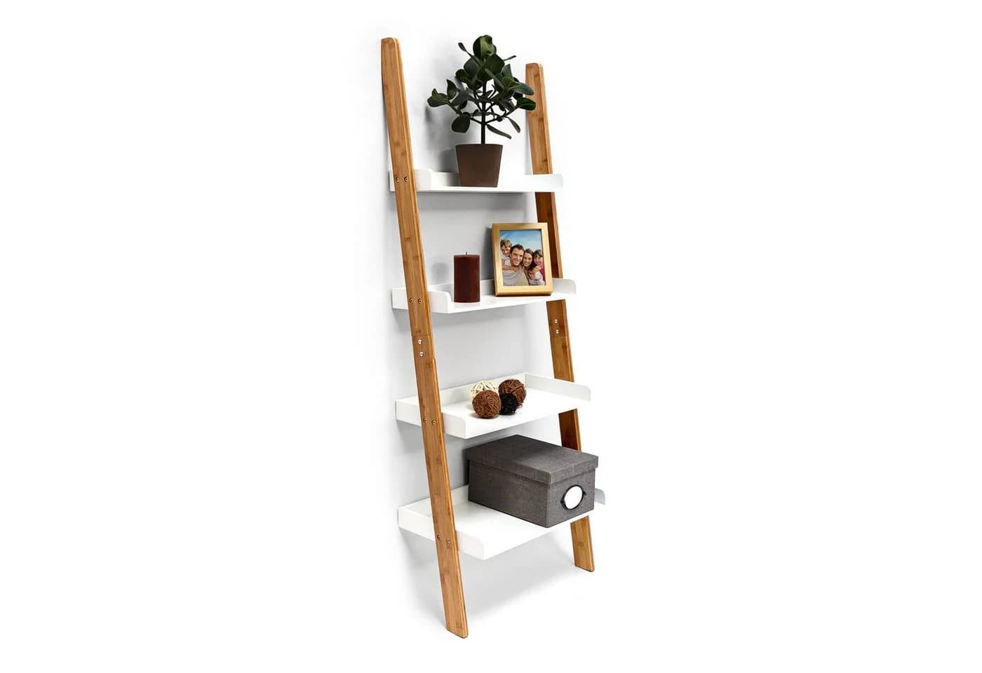 relaxdays Leiterregal BAMBOO 4-stufig Weiß/Braun Bambus MDF - Bild 2