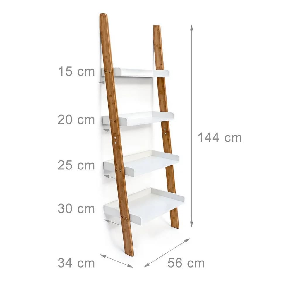 relaxdays Leiterregal BAMBOO 4-stufig Weiß/Braun Bambus MDF - Bild 3