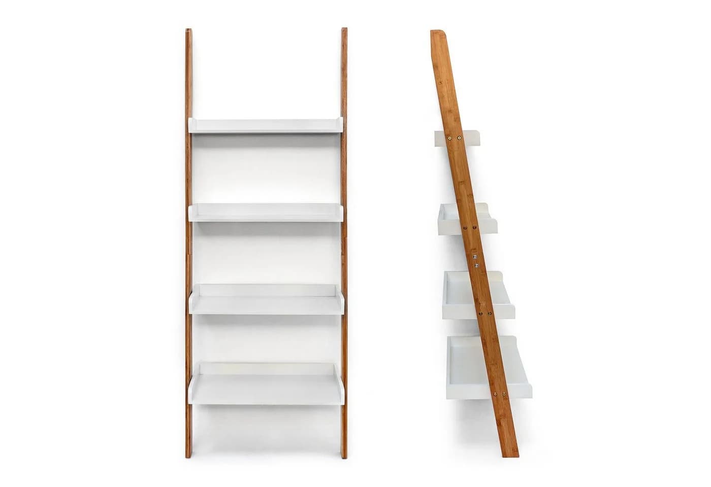 relaxdays Leiterregal BAMBOO 4-stufig Weiß/Braun Bambus MDF - Bild 4
